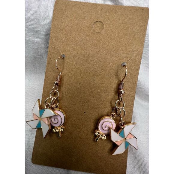 Handmade Windmill and Candy Dangly Earrings - Picture 2 of 5